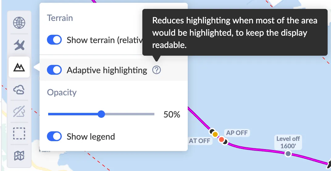 "Adaptive highlighting" option added for relative terrain display