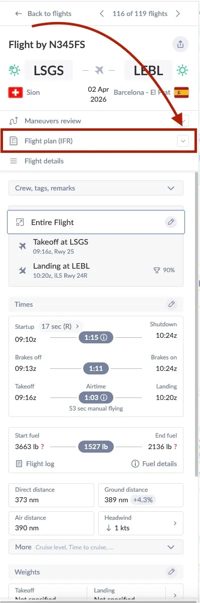 Flight plan display