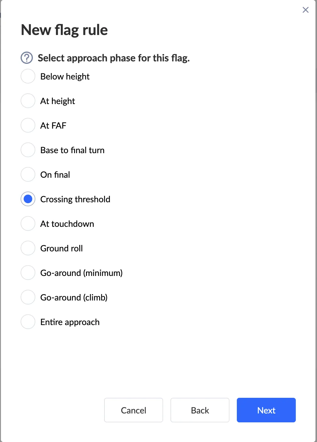 Crossing runway threshold supported in flag rules