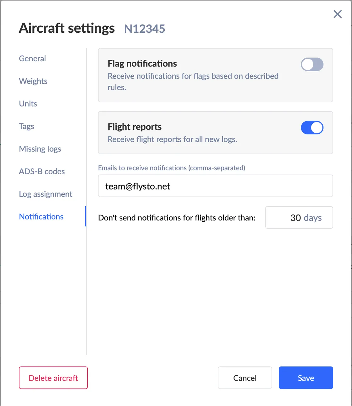 PDF Flight reports via email