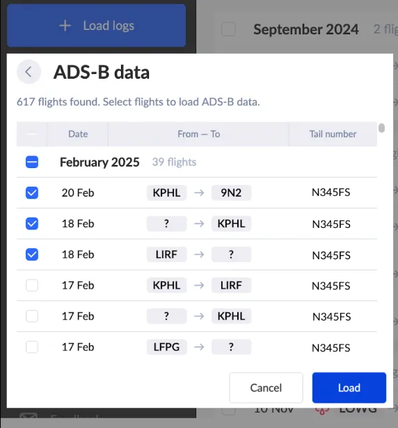 Add flights from ADS-B data